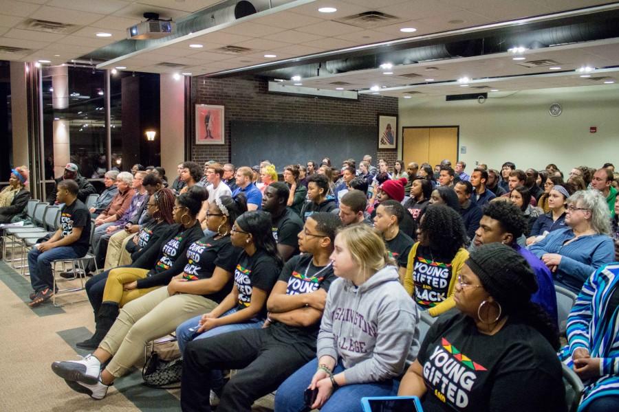 Students, faculty, and community members gathered in the CME building to hear Rasheed Cromwell discuss the history of Black Lives Matter movement