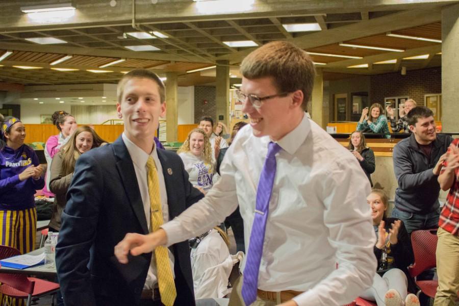 Hunter Flesch and Avery Johnson celebrate their NISG presidential election win. Sanctions had been considered for each campaign. 