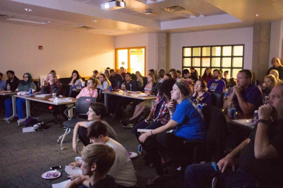 Debate watch parties occurred both on and off campus. Pictured is the debate watch party that was hosted by the Northern Iowa Democrats.