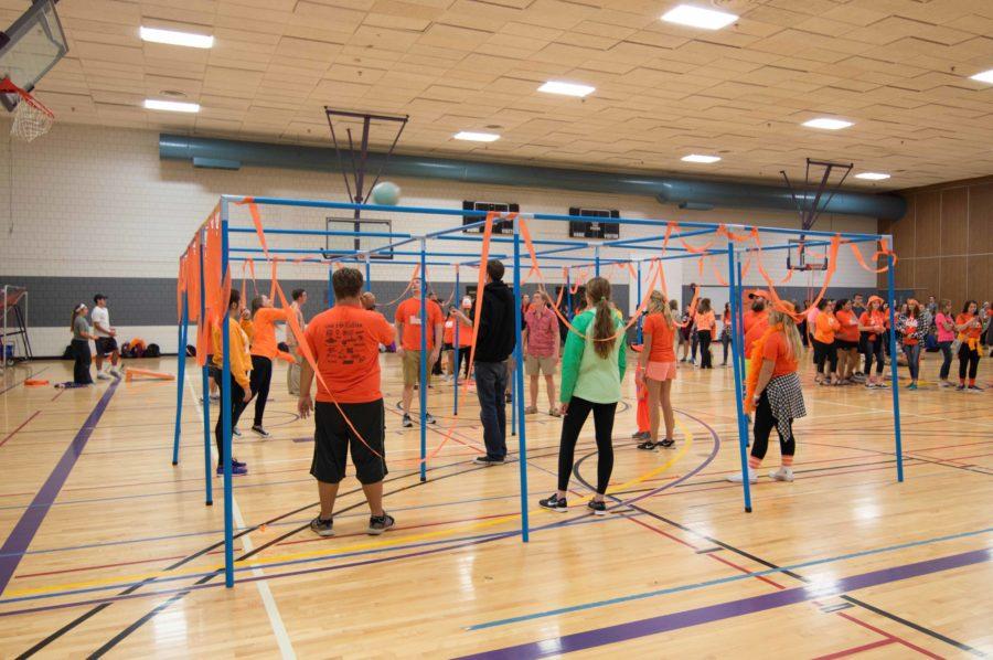 Dance Marathoners gathered in the upper courts of the WRC to play games and celebrate the children at the University of Iowas Childrens Hospital