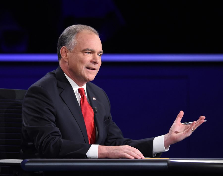 Democratic Vice Presidential nominee Tim Kaine speaks during the 2016 US Vice President Debate on Tuesday. 