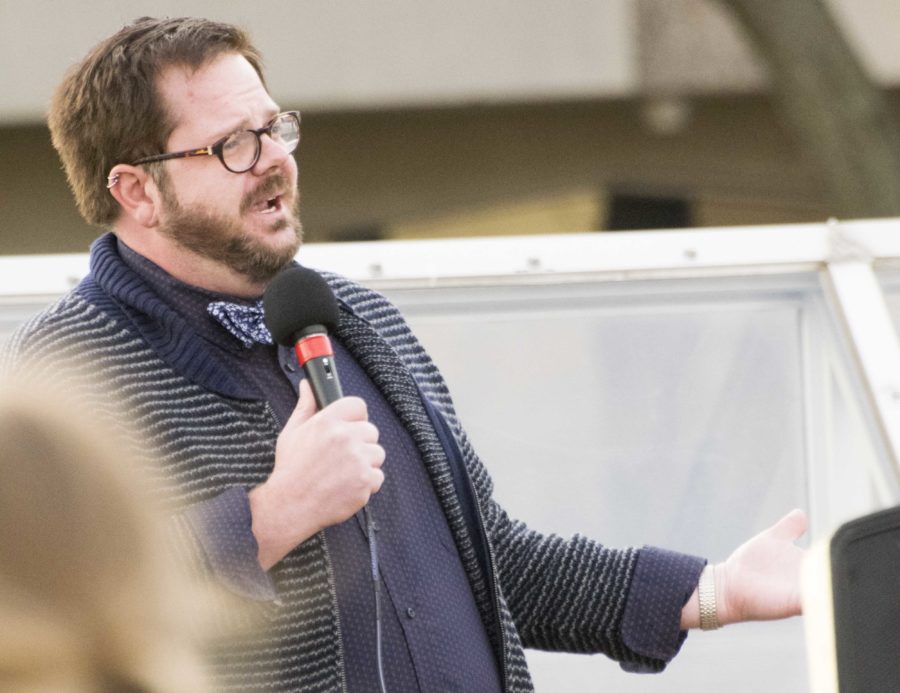 Students and community members gathered on top of the Maucker Union in solidarity. Recently elected Black Hawk county board supervisor, Chris Schwartz, was one of the several to speak at the rally.