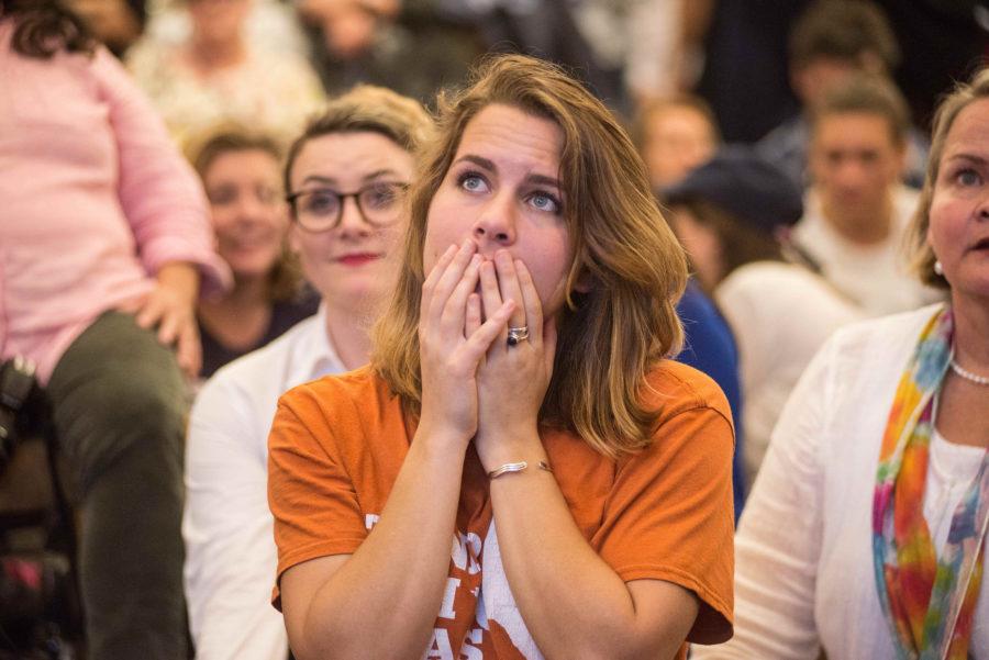 A Hillary Clinton supporter watches in disbelief as results roll in during an election night watch party in Austin, Texas. Hawley says the Democratic Party should regroup, retool and refocus after this unforeseen election results.