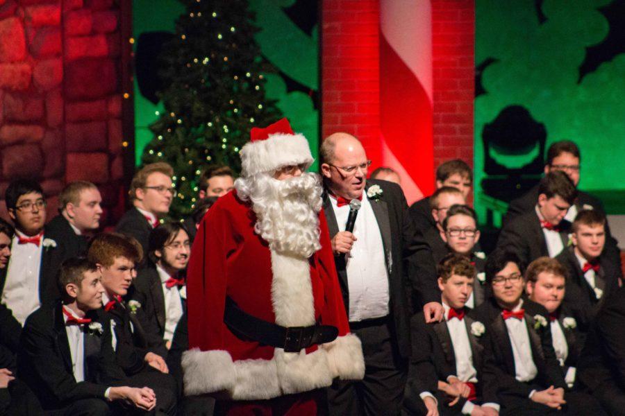 Santa stands on stage in the GBPAC. He was one of several guest performers to join the Christmas variety show.