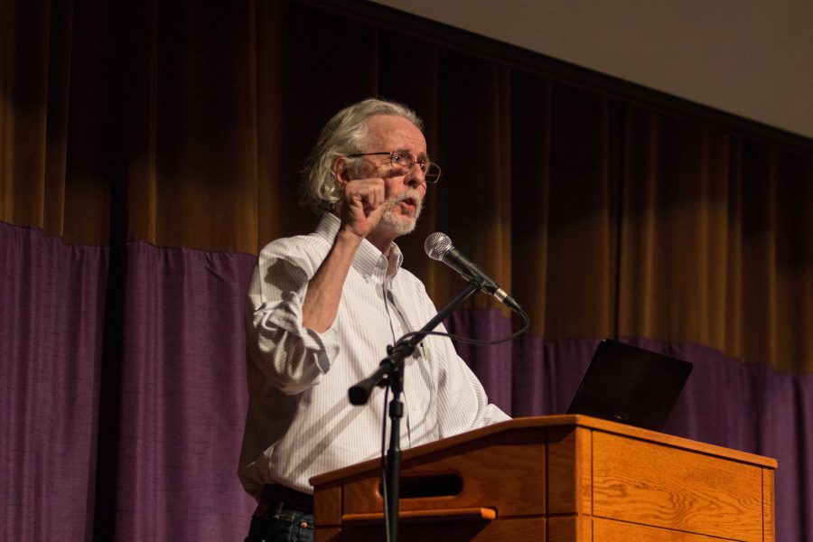 Joe Gorton, president of the United Faculty, speaks at a faculty meeting on Jan. 27. Gorton is adamant on faculty keeping their collective bargaining rights.