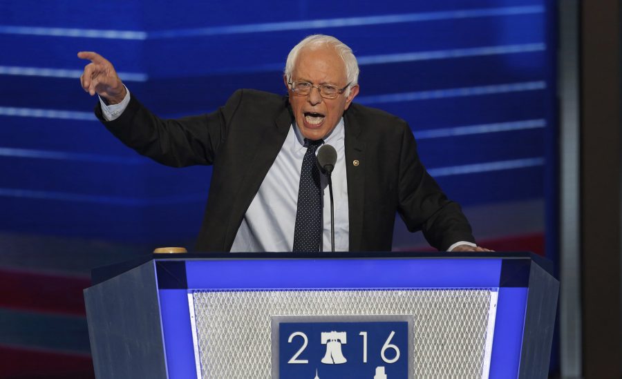 Bernie Sanders speaks passionately on the first night of the Democratic National Convention on Monday, July 25, 2016 in Philadelphia, Pa. Sanders supporters still hope he has a path to the White House through congressional action.