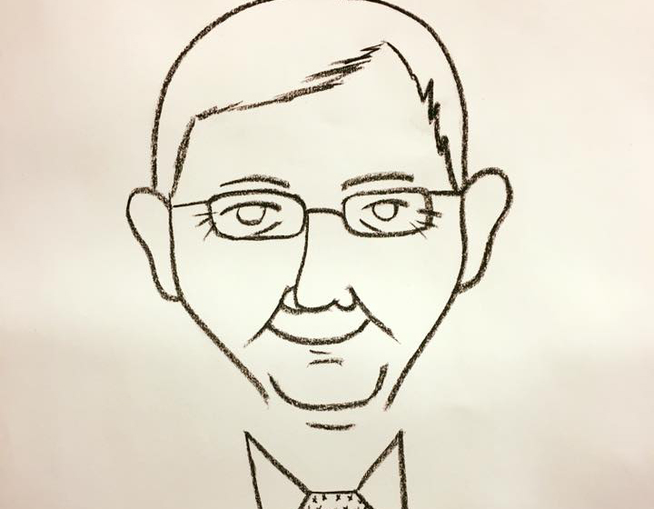 This caricature of President Mark Nook is by Emily Schroeder, senior fine arts painting major. It will be featured Sept. 24 at the Herb Hake exhibit.
