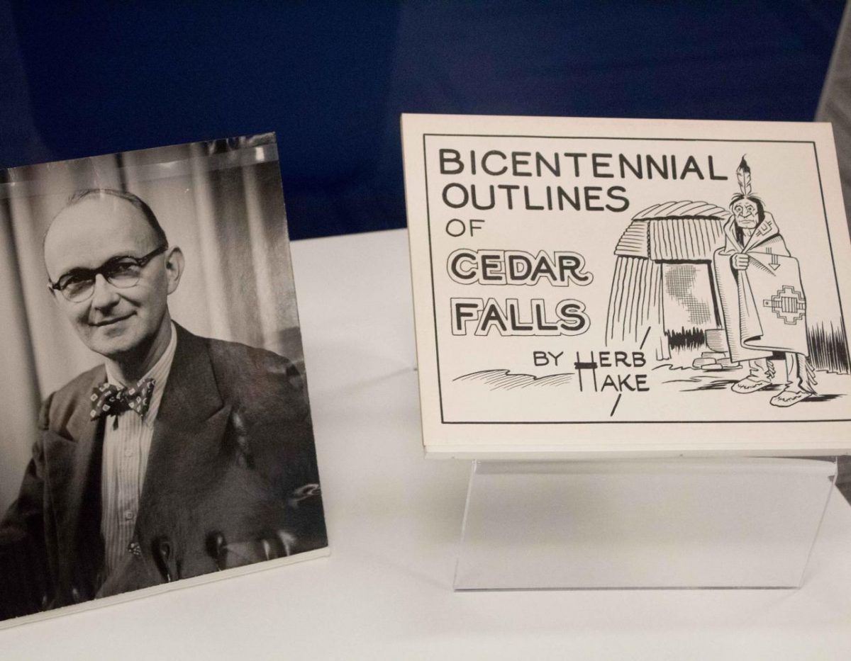 Herb Hake was an artist, radio broadcaster, cartoonist and UNI professor. The Herb Hake exhibit was put together by the UNI Museum.