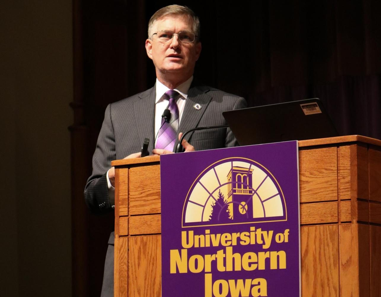 On Monday, Sept. 18 in Lang Hall Auditorium, President Mark Nook gave his first State of the University Address. The topics he spoke on included a five-year tuition plan, enrollment and upcoming renovations.
