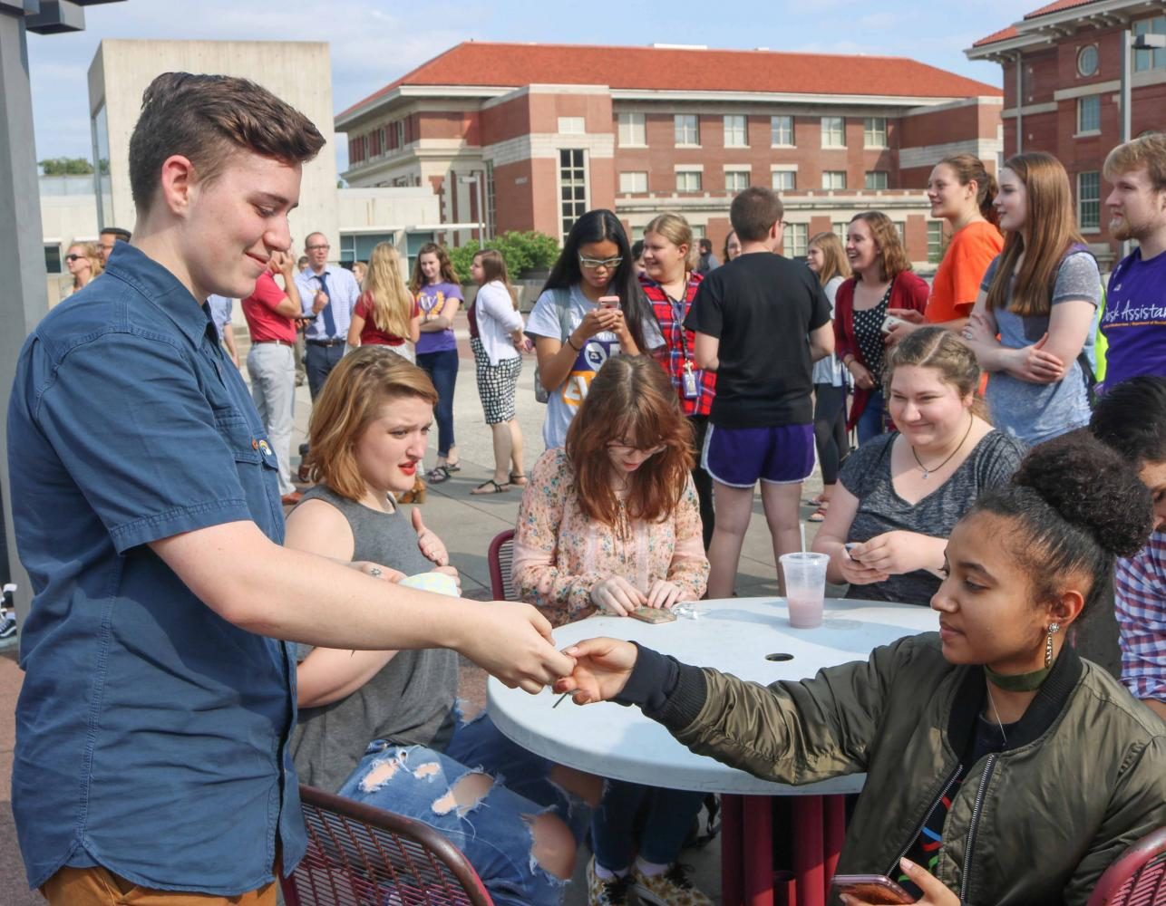 Students gathered on top of Maucker Union in response to the events at Charlottesville.