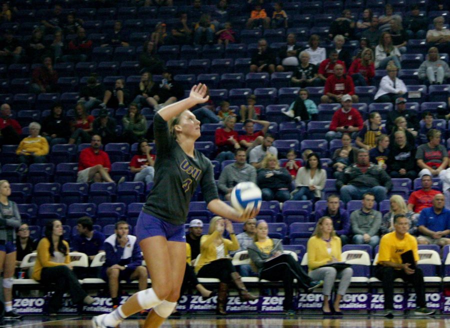 Bri Weber, No. 4, earned 13 points at the game against Southern Illinois. Weber is an outside hitter and has started in 31 matches during this current season.