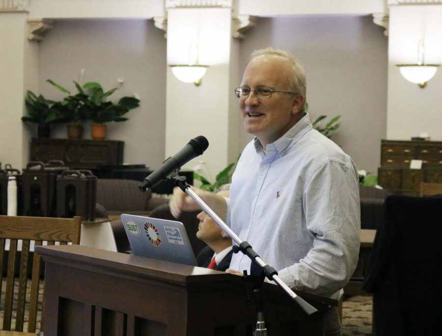 Robert Orttung, from George Washington University, speaks at a panel about the effects of the Russian Revolution.