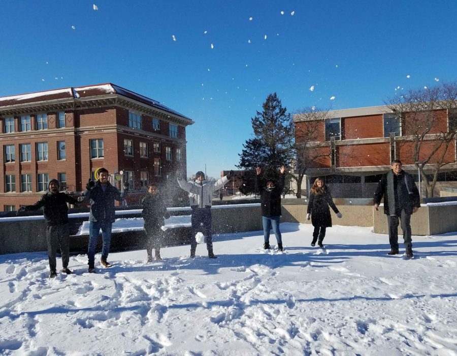 CIEP students having fun out in the snow on campus at UNI.