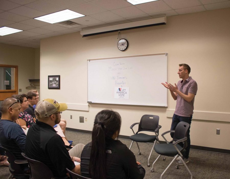 Democratic figure Jason Kander visited UNI to encourage young people to vote.