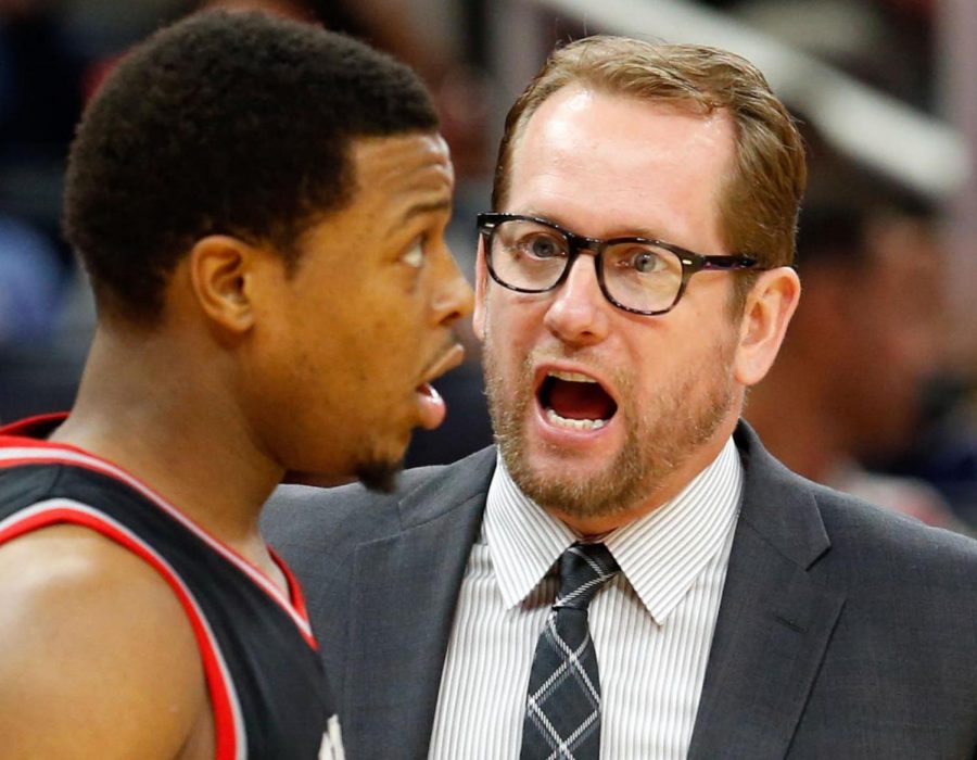 Nick+Nurse+%28right%29+was+hired+as+the+ninth+head+coach+of+the+NBAs+Toronto+Raptors+on+June+14%2C+2018.+He+graduated+from+UNI+in+1989.