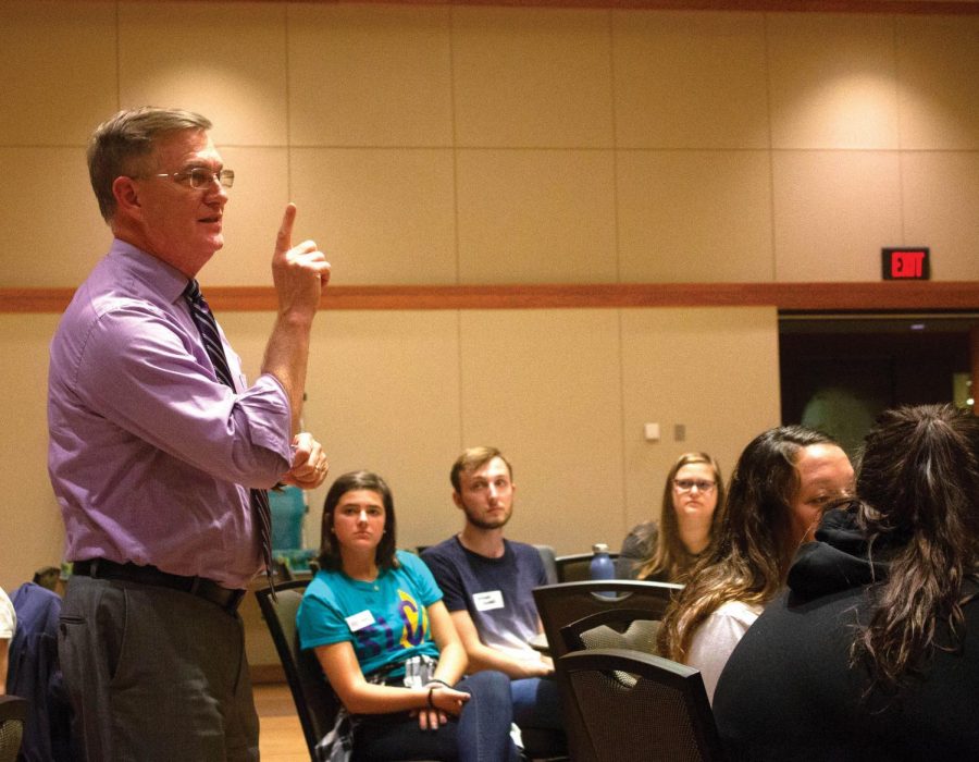 President Nook spoke to students at a Leadership in Everyday Life workshop hosted by the Service and Leadership Council on Monday, Sept. 24.