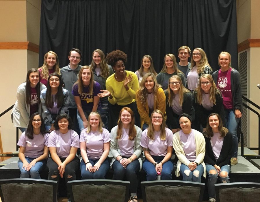 Students pose with comedian Chloé Hilliard, who performed at a CAB-sponsored event in the Maucker Union on Thursday evening.