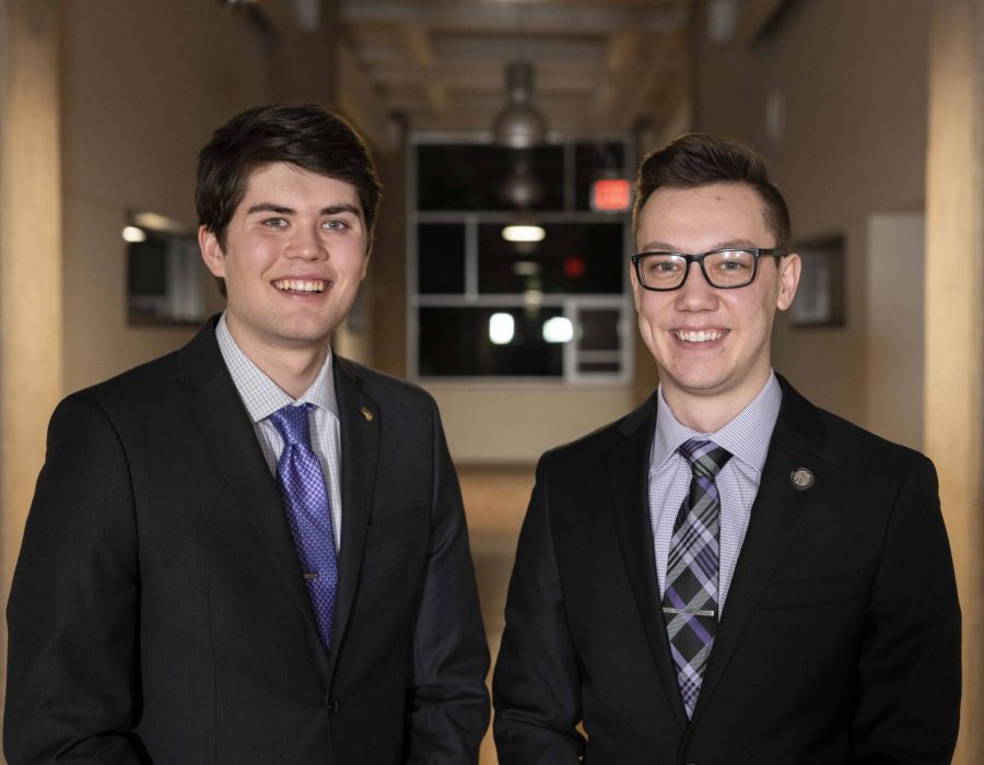 Jacob+Levang+%28pictured+left%29+and+Jacob+Stites+%28right%29+announced+their+candidacy+for+student+body+president+and+vice+president+on+Monday%2C+Feb.+11%2C+2019.+Elections+will+take+place+on+Feb.+26+and+Feb.+27.