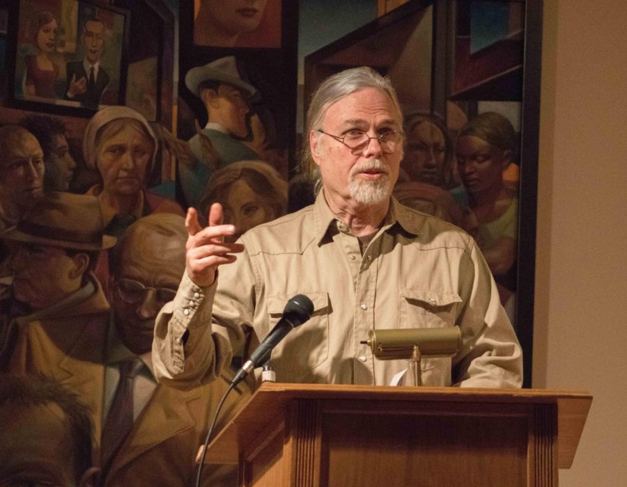 Timothy Fay (pictured above), Avery Gregurich and Doug McReynolds shared excerpts of their contributions to the Wapsipinicon Almanac at the Hearst Center for the Arts on Thursday, Feb. 28.