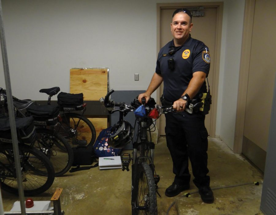 Jeff Tiedt is one of seven UNI police officers who serve on UNIs bike patrol, a division of the Public Safety Department that began in 2994. UNIs bike patrol operates from April through September.