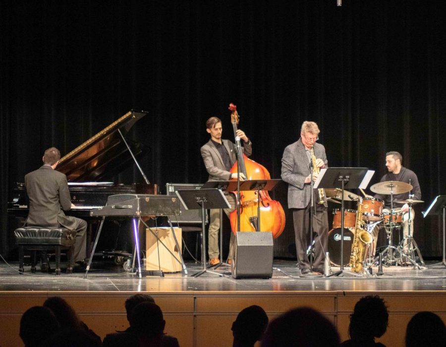 Faculty and guest artist ensemble Christopher’s Very Happy. Band. performed a concert in Russell Hall on Friday, Jan. 24.