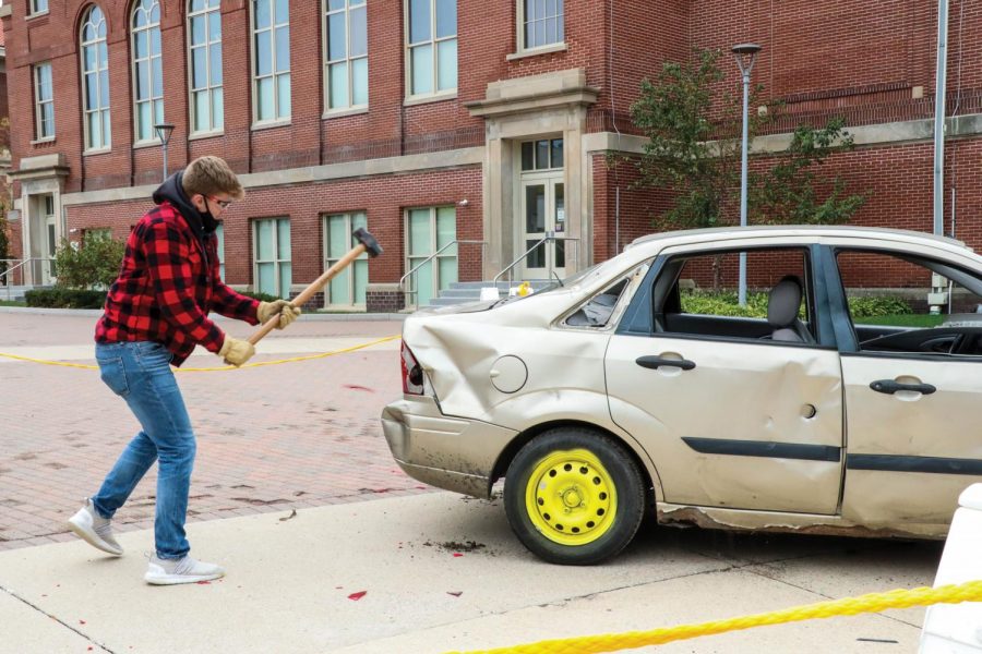 Marketing Strategy students hosted a car smash event outside Maucker Union.