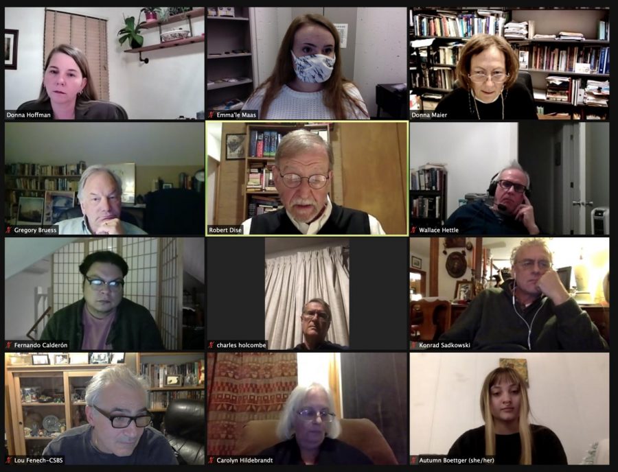 Professor+of+history+Robert+Dise+addresses+attendees+at+a+virtual+roundtable+on+Oct.+21+in+which+four+UNI+professors+discussed+how+past+political+events+may+manifest+themselves+during+the+2020+presidential+election.