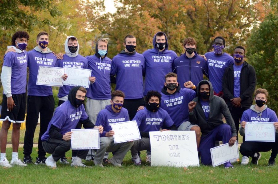 UNI student-athletes gather in protest of social and racial justice as part of their UNIty Walk. The theme of the event was Together We Rise