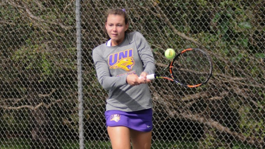 UNIs Thaissa Moreira was able to pull off a doubles victory with her partner Valentina Caro against Saint Louis University over the weekend.