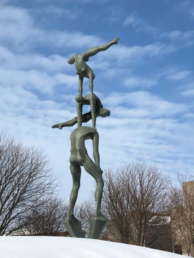The statue The Acrobats outside the Redecker Center received a facelift over the winter break.