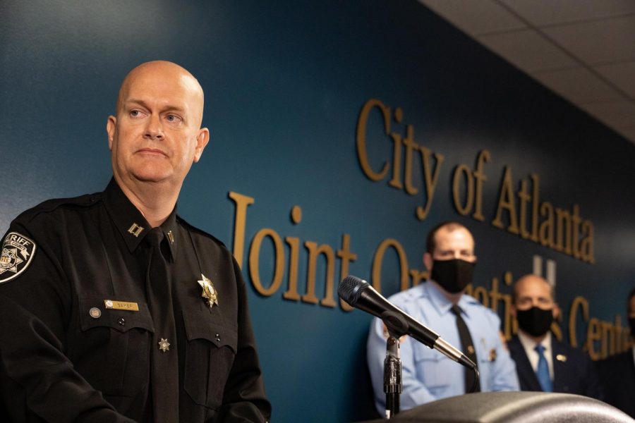 Captain+Jay+Baker+of+the+Cherokee+County+Sheriffs+office+speaks+at+a+press+conference+on+March+17%2C+2021%2C+in+Atlanta.+Suspect+Aaron+Long%2C+21%2C+was+arrested+after+a+series+of+shooting+at+three+Atlanta+area+spas+left+eight+people+dead+on+March+16%2C+including+six+Asian+women.