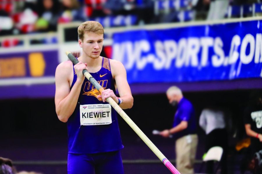 UNIs Parker Kiewiet earned a first place victory in the long jump with a leap of 23 feet, four inches, which beat out the second place finisher by just two inches.