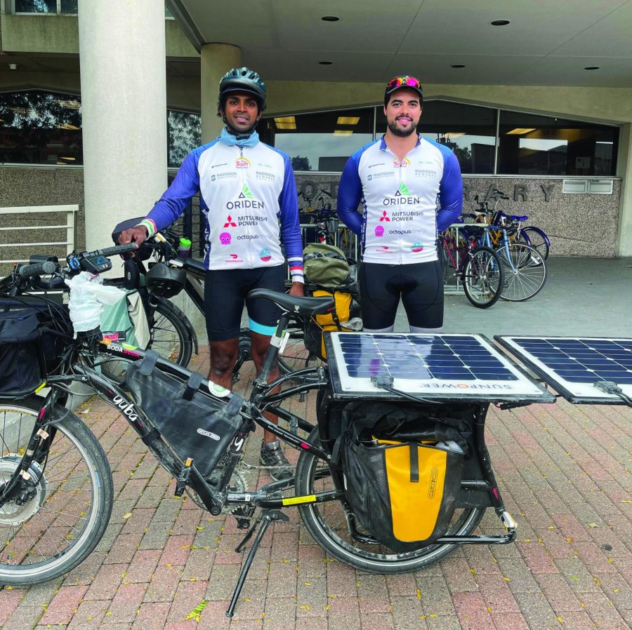 Bikers traveled through UNIs campus Monday afternoon on their 6,900 mile journey across the United States.