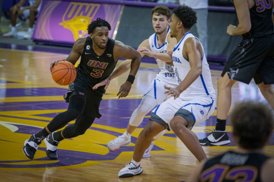 The UNI mens basketball will return several key players from a year ago, including AJ Green and Tywhon Pickford (pictured aboce). 