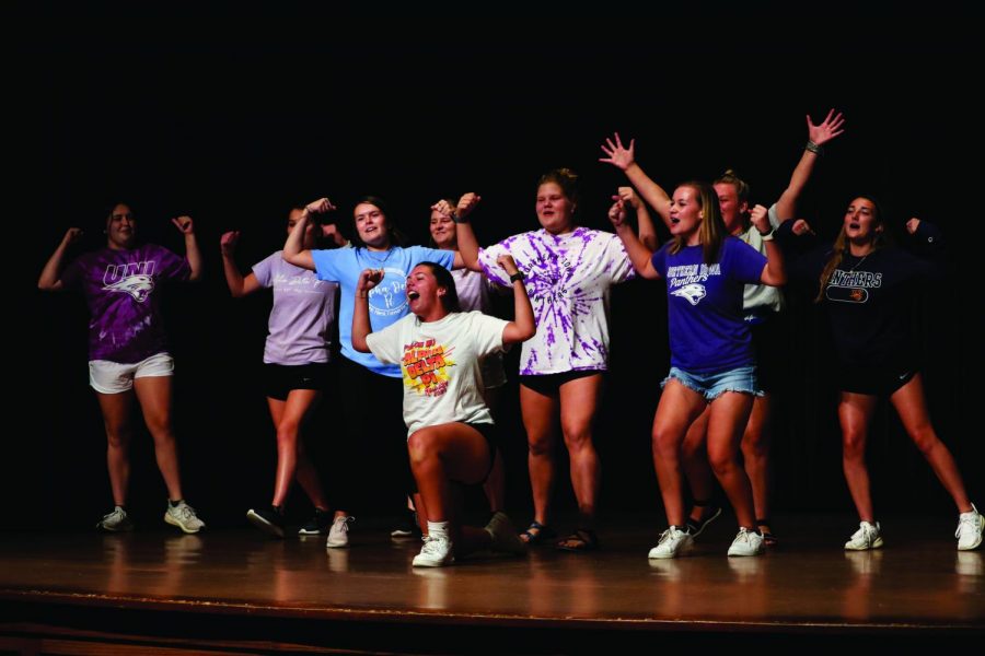 Members of Greek life competed in Pride Cry. The participants included Sigma Alpha Epilson, Alpha Delta Pi, Alpha Sigma Tau and Pi Kappa Alpha. The winner will perform at the pep rally Friday, Oct. 1 at 7 p.m.