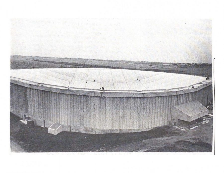 The Dome is ready to become a reality. This photo is from Nov. 4, 1975. This is a picture of the UNI-Dome deflated taken on the northwest corner.