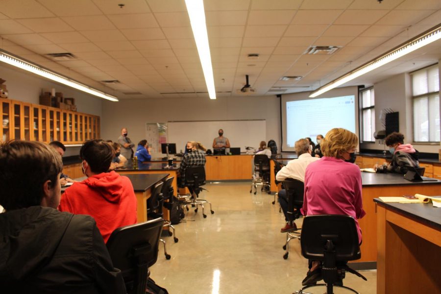 Students of OKane, faculty and administration meet the discuss issues concerning OKane removal from the classroom.