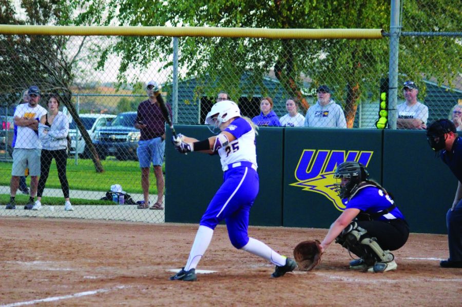 UNI+cathcer+Emmy+Wells+hit+a+walk-off+solo+homerun+in+the+Panthers+only+gane+against+Missouri+State.+The+other+two+scheduled+games+were+canceled+due+to+inclement+weather.