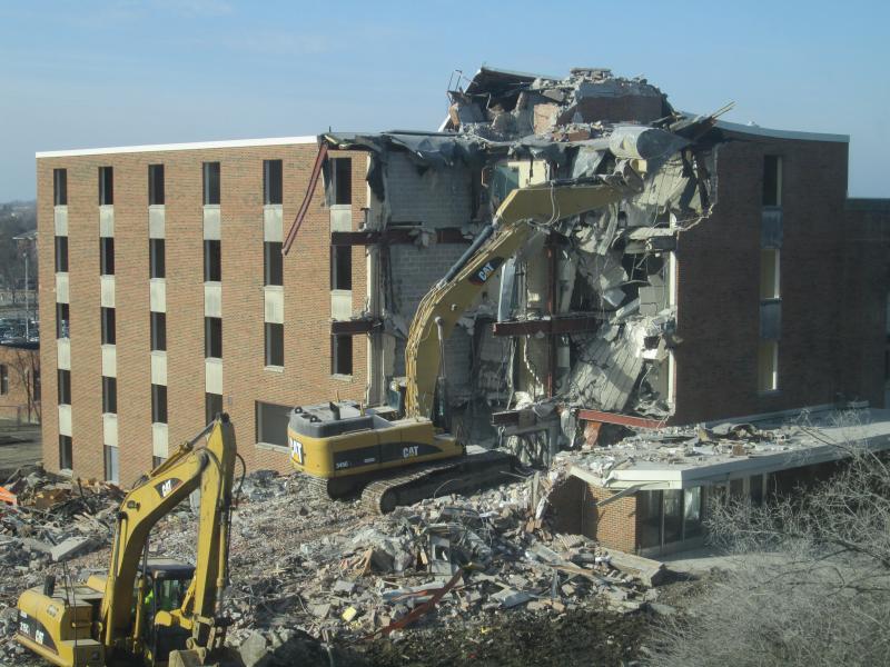 Baker Hall, pictured above, was built in 1936 and was demolished on March 28, 2014.