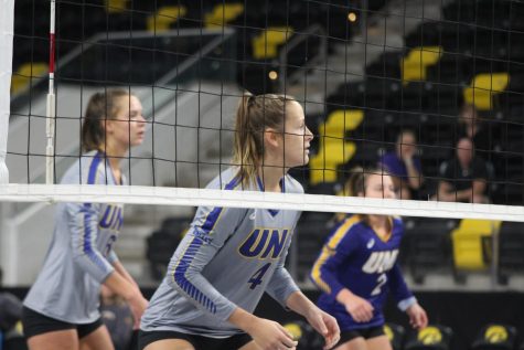 Olivia Tjernagel (4) had a standout game on Saturday against UIC. Tjernagel finished with a career-best 15 kills. 