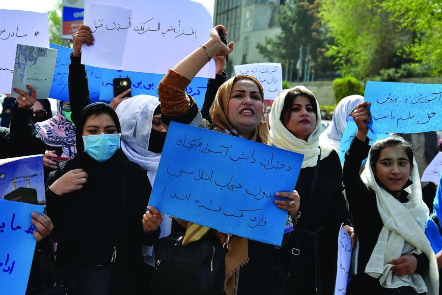 Since the Talibans resurge in power in August 2021, over one million girls in Afghanistan have been banned from going to school. Some brave women have taken to protesting. The women above protested outside of the Ministry of Education in Kabul in March 2022, demanding that high schools be reopened for girls. 