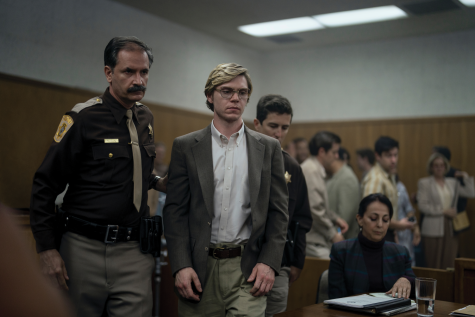 Actor Evan Peters plays Jeffery Dahmer, a notorious serial killer from Milwaukee, Wis. In this scene, Dahmer is sentenced and taken to the Columbia Correctional Facility. He was sentenced to 15 terms of life imprisonment. He then got another term for a homicide that he committed in Ohio in 1978. 