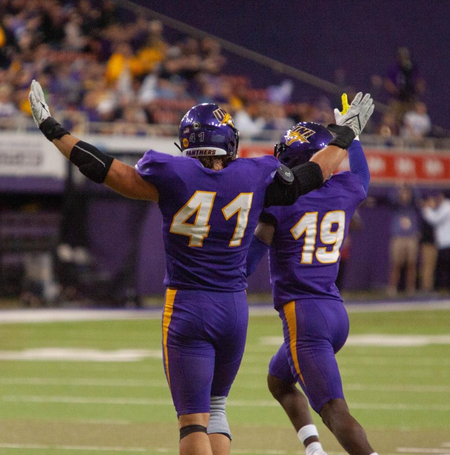 Spencer Cuvelier (41) is leading the UNI defense in tackles so far this season. The linebacker has 54 tackles. 