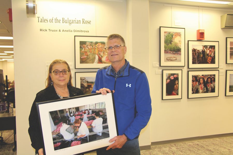 Anelia Dimitrova and Rick Truax at their display in Rod Library. 