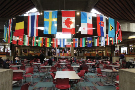 In the Maucker Union there are currently flags displayed in the center commons in celebration of International Education Week. 
