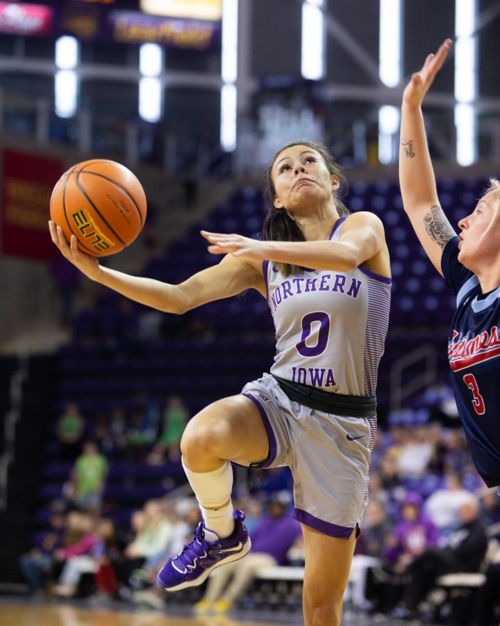 Maya McDermott (0) finished with a team-high 12 points in UNIs 79-44 win over UIC on Saturday. 