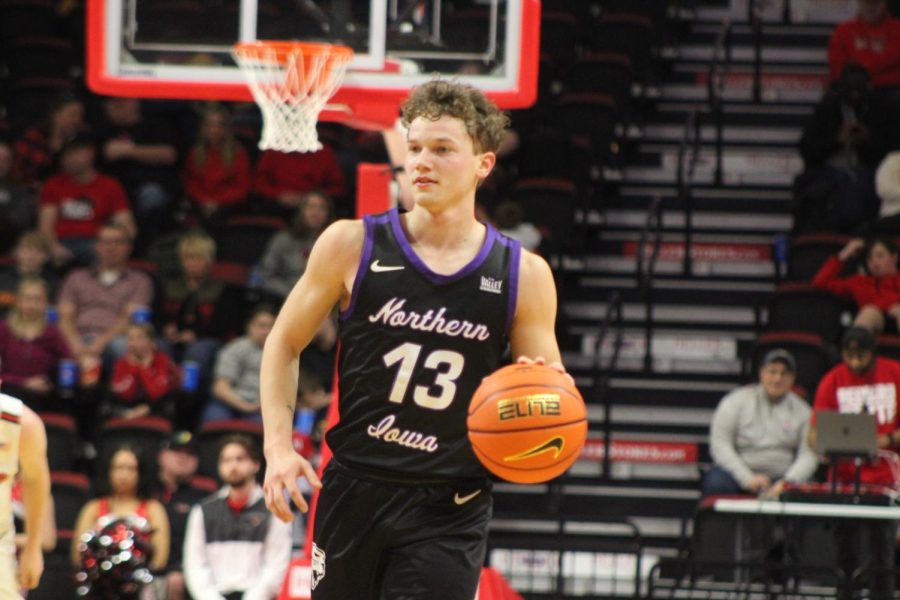 Bowen Born (13) led the way for UNI with 25 points in their win over Illinois State. This was also the debut of UNIs new black and purple uniforms.