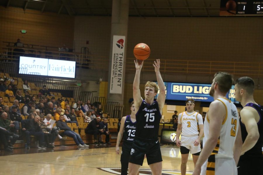 Michael Duax (15) scored game winning shot for UNI, beating the buzzer with a putback.