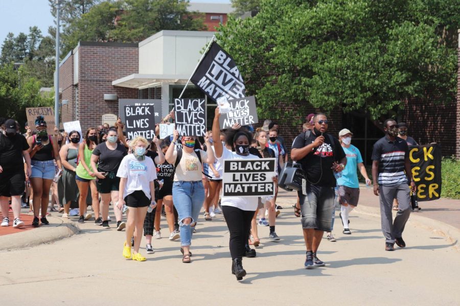 The strive for racial equality has been ongoing throughout UNIs history. From historical sit-ins to the above Black Lives Matter march outside of Maucker Union in 2020, students and leaders today are continuing to push for equality at UNI. 
