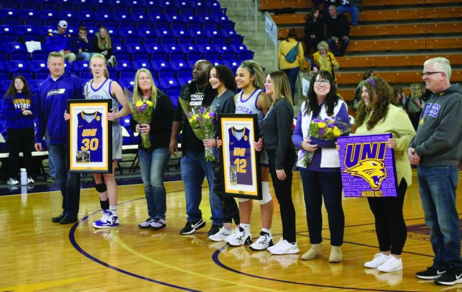 The UNI womens basketball team had their Senior Day on Saturday, defeating Missouri State 86-67 to secure the three-seed at MVC Tournament. After the game, senior players Cynthia Wolf and Kam Finley, both Cedar Fall natives, were recognized. 